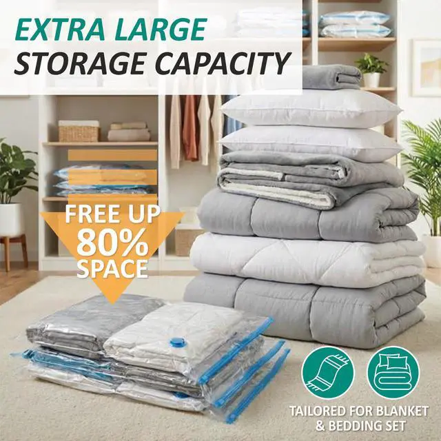 Alt view image 2 of 7 - Vacuum Storage Bags, 80% Compression Vacuum Seal Space Saver Plastic Packaging Bags for Clothes, Blankets, Pillow, Bedding, Comforters, Sealer Clothing Storage,12 Jumbo