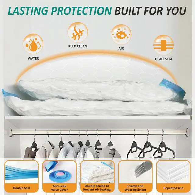 Alt view image 4 of 7 - Vacuum Storage Bags, 80% Compression Vacuum Seal Space Saver Plastic Packaging Bags for Clothes, Blankets, Pillow, Bedding, Comforters, Sealer Clothing Storage,12 Jumbo