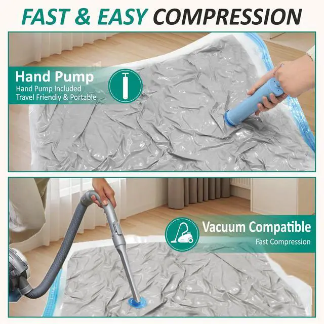 Alt view image 5 of 7 - Vacuum Storage Bags, 80% Compression Vacuum Seal Space Saver Plastic Packaging Bags for Clothes, Blankets, Pillow, Bedding, Comforters, Sealer Clothing Storage,12 Jumbo