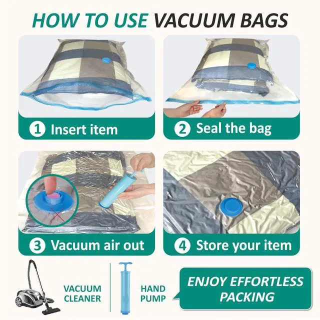 Alt view image 6 of 7 - Vacuum Storage Bags, 80% Compression Vacuum Seal Space Saver Plastic Packaging Bags for Clothes, Blankets, Pillow, Bedding, Comforters, Sealer Clothing Storage,12 Jumbo