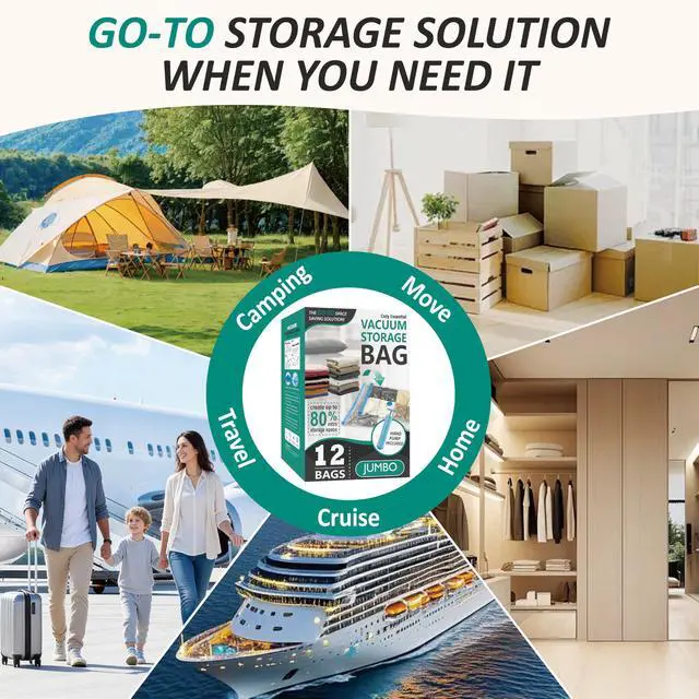 Alt view image 7 of 7 - Vacuum Storage Bags, 80% Compression Vacuum Seal Space Saver Plastic Packaging Bags for Clothes, Blankets, Pillow, Bedding, Comforters, Sealer Clothing Storage,12 Jumbo