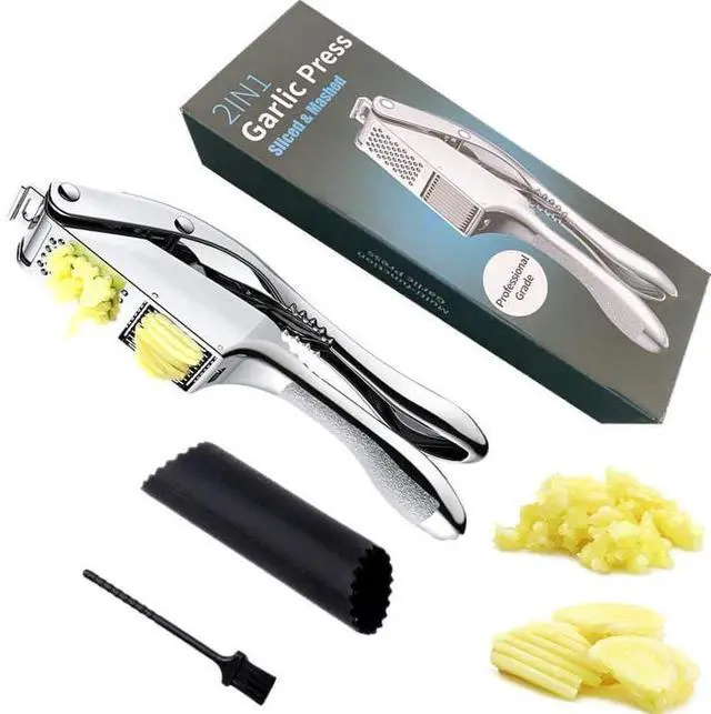 Main image of Premium Stainless Steel Garlic and Ginger Press, Walnut Crusher Set,3 in 1 Professional Grade Mincer, Crusher with Brush & Peeler - Easy-Clean, Dishwasher Safe & Soft Handle for Fine Garlic Crushing