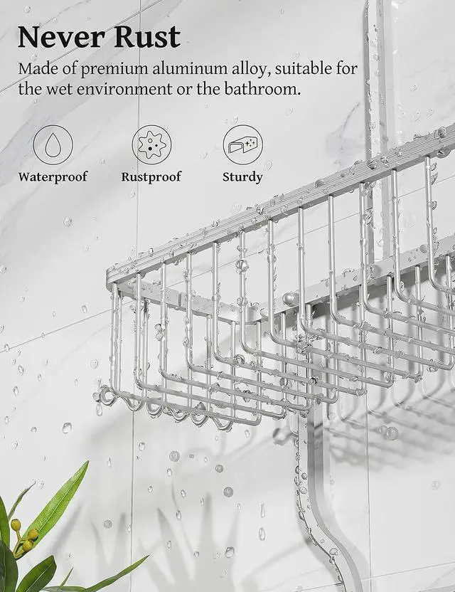 Alt view image 3 of 7 - Never Rust Shower Caddy Hanging, Aluminum Shower Racks for Inside Shower, 3-Tier Shower Organizer Hanging Over Shower Head with Hooks and Soap Holder, Silver