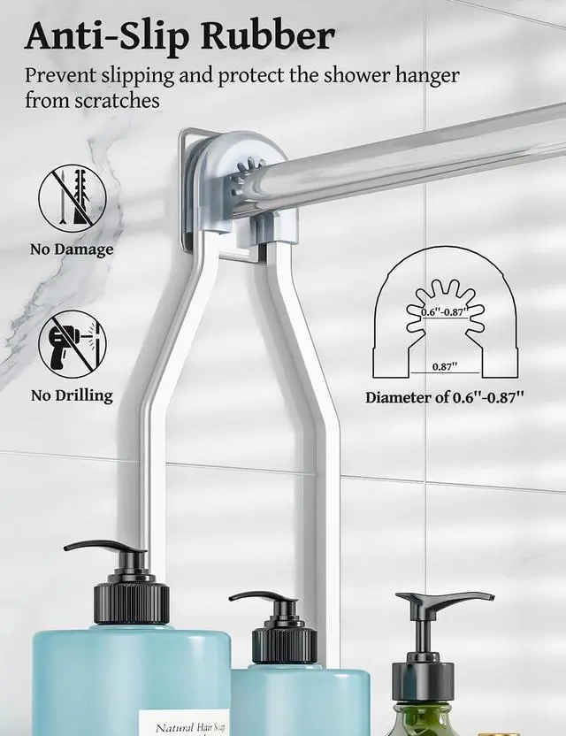 Alt view image 4 of 7 - Never Rust Shower Caddy Hanging, Aluminum Shower Racks for Inside Shower, 3-Tier Shower Organizer Hanging Over Shower Head with Hooks and Soap Holder, Silver