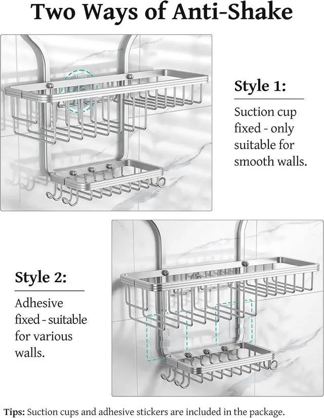 Alt view image 5 of 7 - Never Rust Shower Caddy Hanging, Aluminum Shower Racks for Inside Shower, 3-Tier Shower Organizer Hanging Over Shower Head with Hooks and Soap Holder, Silver