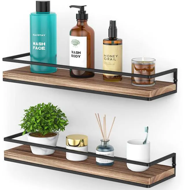 Main image of Floating Shelves Wall Mounted Set of 2, Rustic Wood Wall Storage Shelves for Bedroom,Living Room,Bathroom, Kitchen Torched Wood