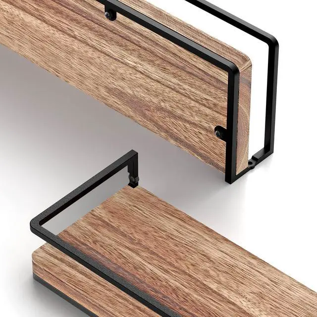 Alt view image 3 of 7 - Floating Shelves Wall Mounted Set of 2, Rustic Wood Wall Storage Shelves for Bedroom,Living Room,Bathroom, Kitchen Torched Wood