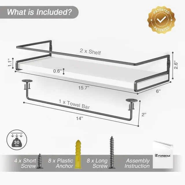 Alt view image 7 of 7 - White Floating Shelves for Bathroom Organizer Over Toilet, Bathroom Shelves Wall Mounted with Towel Rack, Corner Wall Shelf for Bedroom Decor Kitchen Storage (White-Dark Grey, Set of 2)