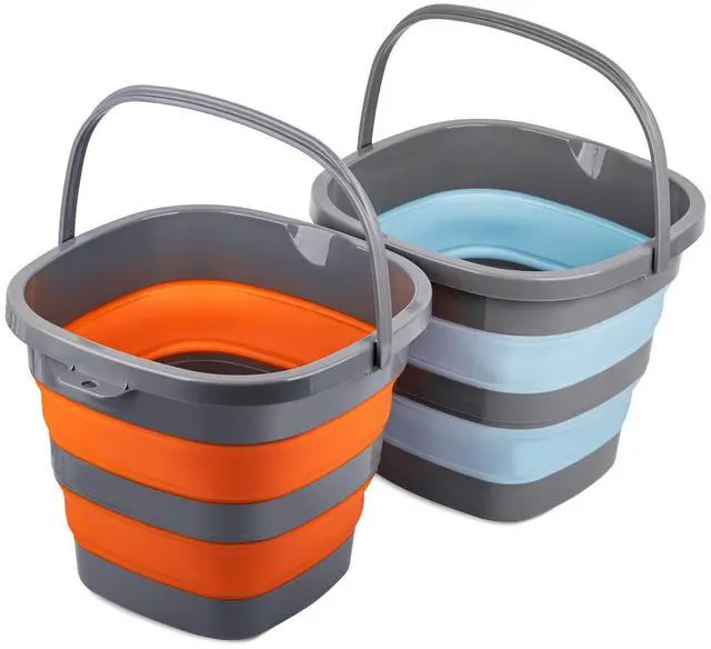Main image of 2 Pack Collapsible Plastic Bucket with 2.6 Gallon (10L) Each, Foldable Rectangular Tub for House Cleaning, Space Saving Outdoor Waterpot for Garden or Camping, Portable Fishing Water Pail