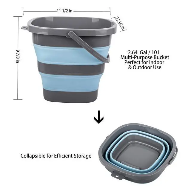 Alt view image 2 of 7 - 2 Pack Collapsible Plastic Bucket with 2.6 Gallon (10L) Each, Foldable Rectangular Tub for House Cleaning, Space Saving Outdoor Waterpot for Garden or Camping, Portable Fishing Water Pail