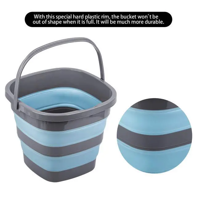 Alt view image 4 of 7 - 2 Pack Collapsible Plastic Bucket with 2.6 Gallon (10L) Each, Foldable Rectangular Tub for House Cleaning, Space Saving Outdoor Waterpot for Garden or Camping, Portable Fishing Water Pail
