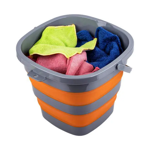Alt view image 6 of 7 - 2 Pack Collapsible Plastic Bucket with 2.6 Gallon (10L) Each, Foldable Rectangular Tub for House Cleaning, Space Saving Outdoor Waterpot for Garden or Camping, Portable Fishing Water Pail