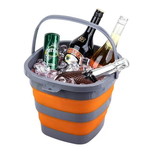 Alt view image 7 of 7 - 2 Pack Collapsible Plastic Bucket with 2.6 Gallon (10L) Each, Foldable Rectangular Tub for House Cleaning, Space Saving Outdoor Waterpot for Garden or Camping, Portable Fishing Water Pail