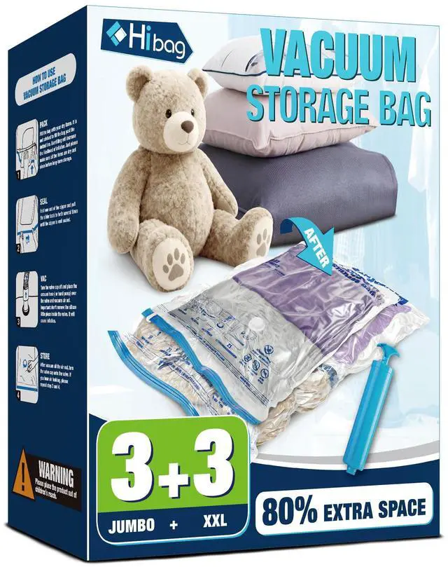 Main image of Vacuum Storage Bags Jumbo and XXL, Extra Large Vacuum Seal Bags for Bedding Blankets Comforters Clothing (3J+3XXL)