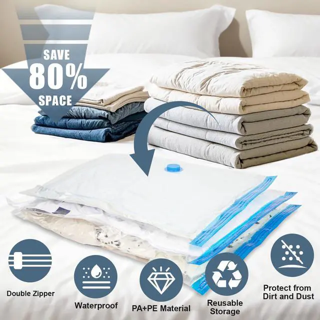 Alt view image 2 of 6 - 15 Jumbo Vacuum Storage Bags, Vacuum Seal Bags for Clothing Space Saver Compression Storage Bag with Hand Pump Extra Large for Clothing Travel Comforters Blankets Pillow Bedding Duvets Clothes