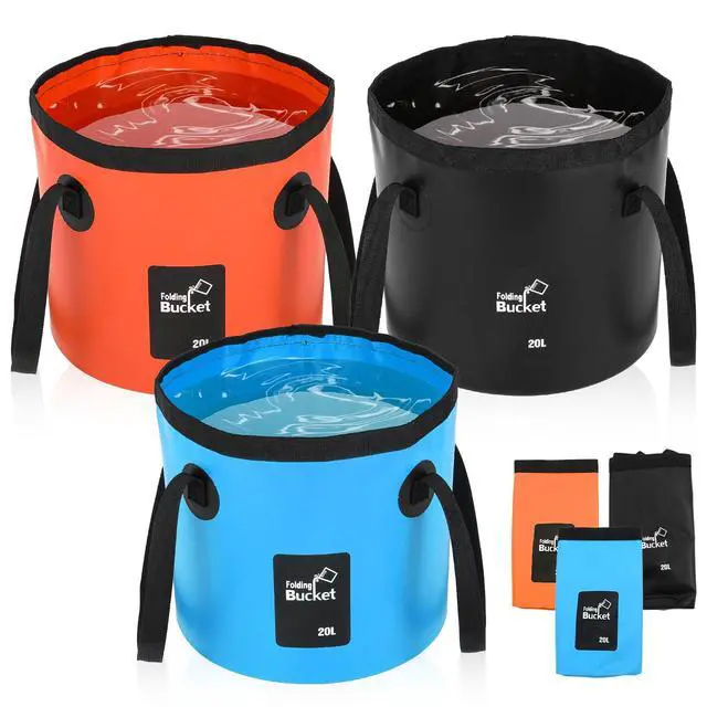 Main image of 3 PCS 5 Gallon Collapsible Water Bucket, 20L Foldable PVC Bucket with Handles, Multiple Use Portable Fold up Lightweight Container Buckets PVC Folding 5 Gallon for Camping Fishing Outdoor