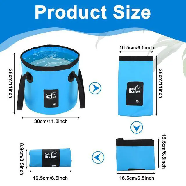 Alt view image 2 of 7 - 3 PCS 5 Gallon Collapsible Water Bucket, 20L Foldable PVC Bucket with Handles, Multiple Use Portable Fold up Lightweight Container Buckets PVC Folding 5 Gallon for Camping Fishing Outdoor