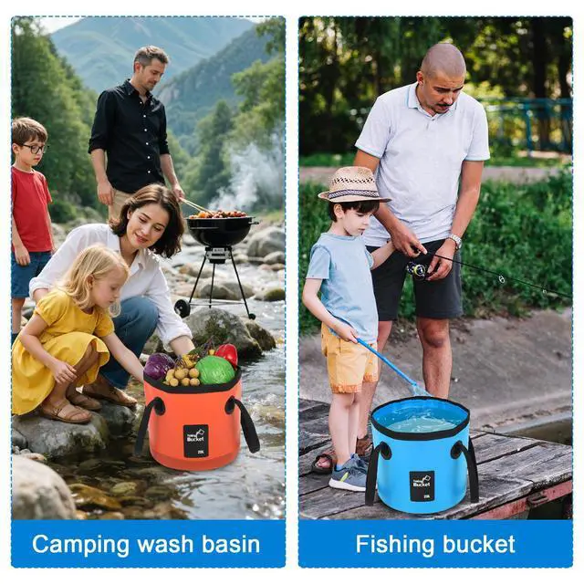 Alt view image 4 of 7 - 3 PCS 5 Gallon Collapsible Water Bucket, 20L Foldable PVC Bucket with Handles, Multiple Use Portable Fold up Lightweight Container Buckets PVC Folding 5 Gallon for Camping Fishing Outdoor