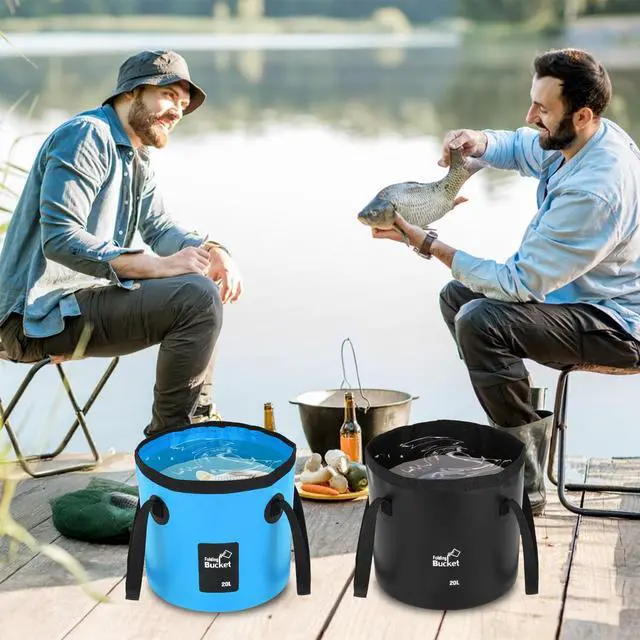 Alt view image 5 of 7 - 3 PCS 5 Gallon Collapsible Water Bucket, 20L Foldable PVC Bucket with Handles, Multiple Use Portable Fold up Lightweight Container Buckets PVC Folding 5 Gallon for Camping Fishing Outdoor