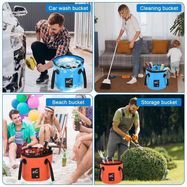 Alt view image 6 of 7 - 3 PCS 5 Gallon Collapsible Water Bucket, 20L Foldable PVC Bucket with Handles, Multiple Use Portable Fold up Lightweight Container Buckets PVC Folding 5 Gallon for Camping Fishing Outdoor