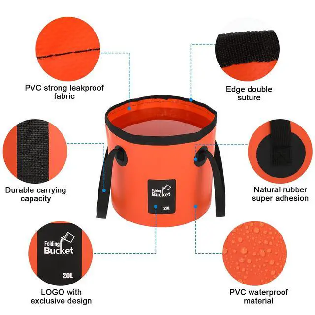 Alt view image 3 of 7 - 3 PCS 5 Gallon Collapsible Water Bucket, 20L Foldable PVC Bucket with Handles, Multiple Use Portable Fold up Lightweight Container Buckets PVC Folding 5 Gallon for Camping Fishing Outdoor