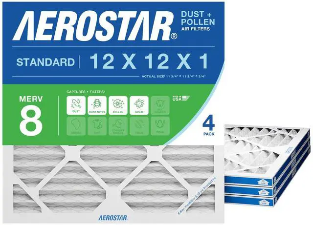 Main image of Air Filter 12x12x1 MERV 8 AC Filter, HVAC, Furnace Filter, 4 Pack | ACTUAL SIZE (11.75 x 11.75 x 0.75) AC Filter, HVAC, Furnace Filter Captures Dust, Lint & Pollen MERV 8 (MPR 600)