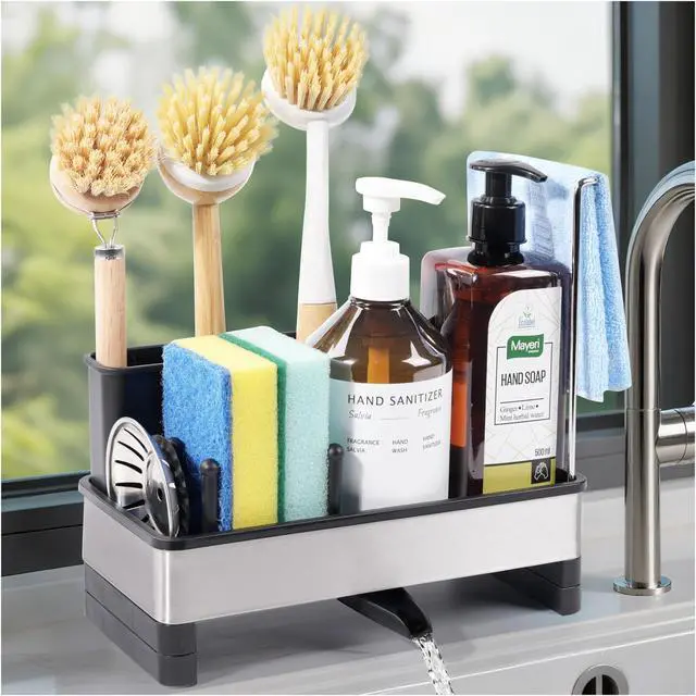 Main image of Kitchen Sink Caddy Organizer, Stainless Steel Sponge Holder, Kitchen Caddy Sink Organizer with Dish Brush Holder and Dishcloth Rack, Rustproof Dish Sponge Drying Rack for Countertop Storage