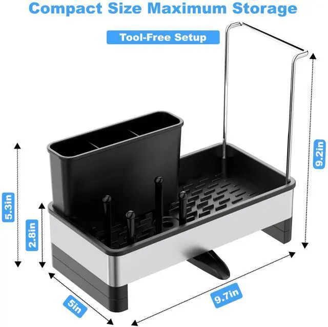 Alt view image 7 of 7 - Kitchen Sink Caddy Organizer, Stainless Steel Sponge Holder, Kitchen Caddy Sink Organizer with Dish Brush Holder and Dishcloth Rack, Rustproof Dish Sponge Drying Rack for Countertop Storage