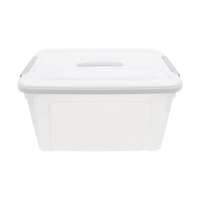 Alt view image 3 of 7 - Plastic Bin with Lid, 1PCS Transparent Storage Box Office Container with Lids Platic Hangers Office Storage Bins Clothes Hangers Wardrobe Sundries Organizer