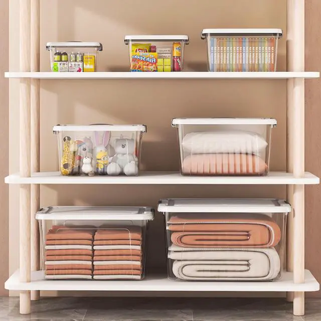 Alt view image 7 of 7 - Plastic Bin with Lid, 1PCS Transparent Storage Box Office Container with Lids Platic Hangers Office Storage Bins Clothes Hangers Wardrobe Sundries Organizer