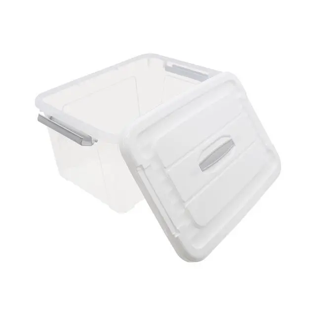 Alt view image 4 of 7 - Plastic Bin with Lid, 1PCS Transparent Storage Box Office Container with Lids Platic Hangers Office Storage Bins Clothes Hangers Wardrobe Sundries Organizer
