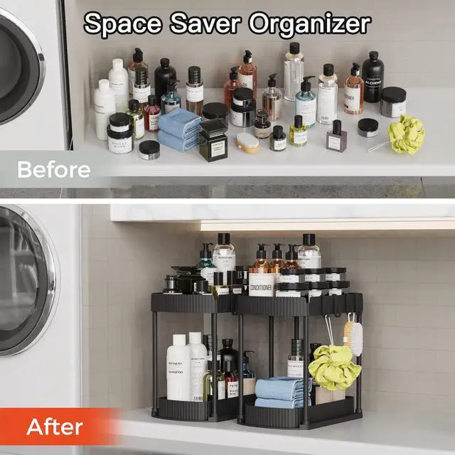 Alt view image 5 of 7 - Multi-Purpose Pull-Out Storage Organizers, Under Sink/Cabinet Organizers and Storage for Bathroom & Kitchen, Black, 12.8 Inches, 2 Packs