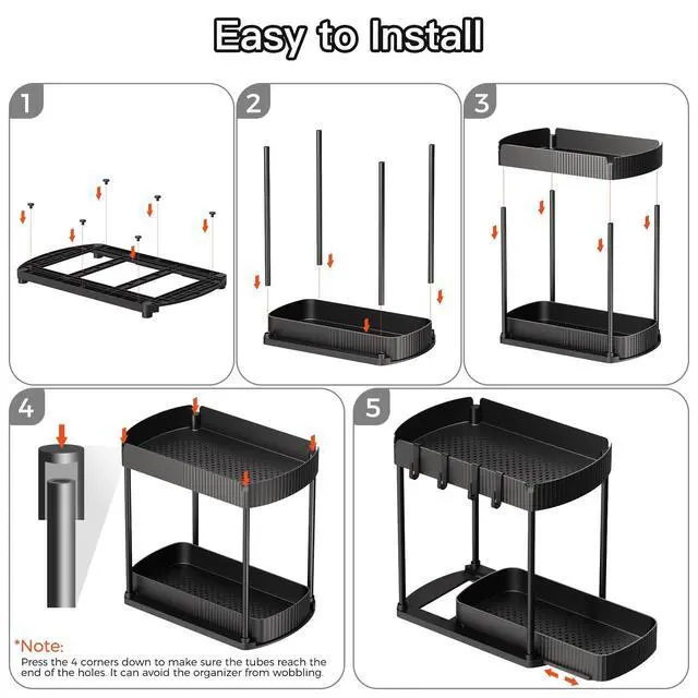 Alt view image 7 of 7 - Multi-Purpose Pull-Out Storage Organizers, Under Sink/Cabinet Organizers and Storage for Bathroom & Kitchen, Black, 12.8 Inches, 2 Packs