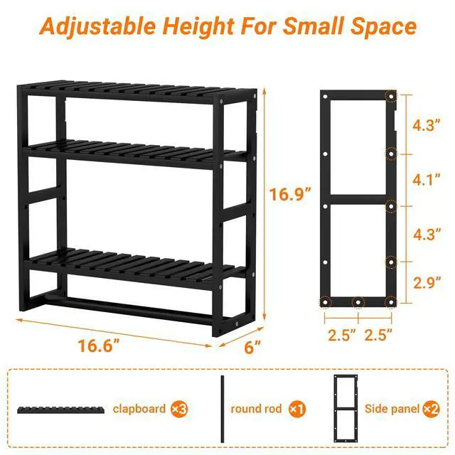 Alt view image 7 of 7 - Towel Rack Bathroom Storage Shelves Over The Toilet with Towel Bar 100% Bamboo Adjustable Height Floating Shelf Wall Shower Shelf for Small Space Bathroom Kitchen Multi Usage (Black-1Pack)