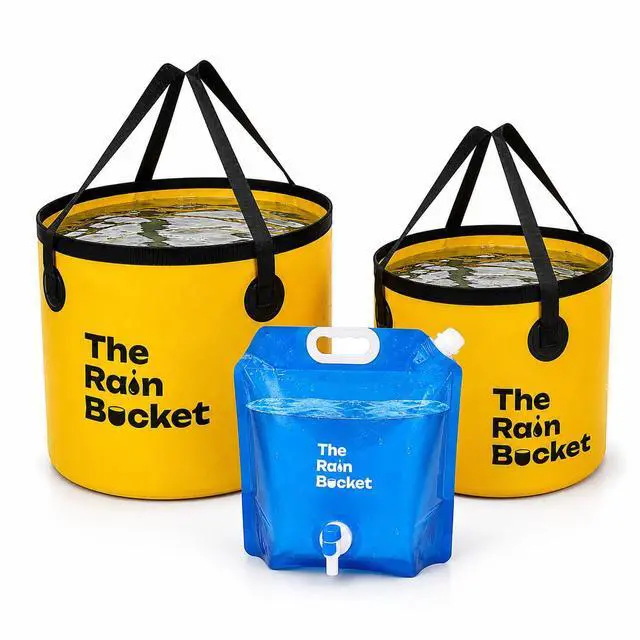 Main image of 3-Piece Collapsible Bucket Set, 10L & 15L Waterproof PVC Buckets with 10L Water Bag & Faucet, Portable Leakproof Bucket for Camping, Fishing, Hiking, Car Wash & Gardening, Yellow