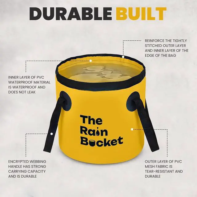 Alt view image 4 of 7 - 3-Piece Collapsible Bucket Set, 10L & 15L Waterproof PVC Buckets with 10L Water Bag & Faucet, Portable Leakproof Bucket for Camping, Fishing, Hiking, Car Wash & Gardening, Yellow