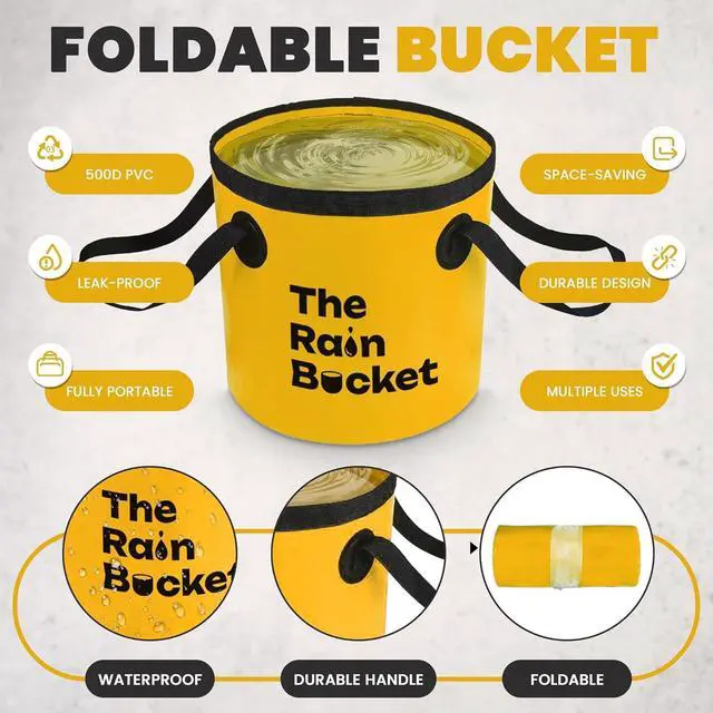 Alt view image 2 of 7 - 3-Piece Collapsible Bucket Set, 10L & 15L Waterproof PVC Buckets with 10L Water Bag & Faucet, Portable Leakproof Bucket for Camping, Fishing, Hiking, Car Wash & Gardening, Yellow
