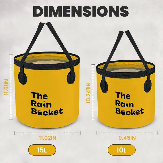 Alt view image 5 of 7 - 3-Piece Collapsible Bucket Set, 10L & 15L Waterproof PVC Buckets with 10L Water Bag & Faucet, Portable Leakproof Bucket for Camping, Fishing, Hiking, Car Wash & Gardening, Yellow