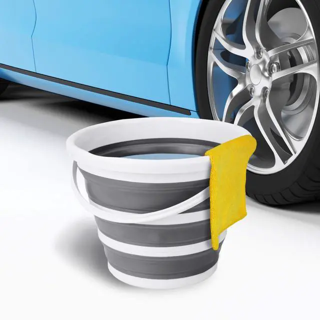 Alt view image 3 of 6 - Indoor and Outdoor Collapsible Bucket with Handle, 10 Liters, 2.6 Gallons, Gray and White