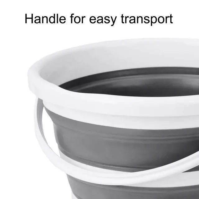 Alt view image 5 of 6 - Indoor and Outdoor Collapsible Bucket with Handle, 10 Liters, 2.6 Gallons, Gray and White