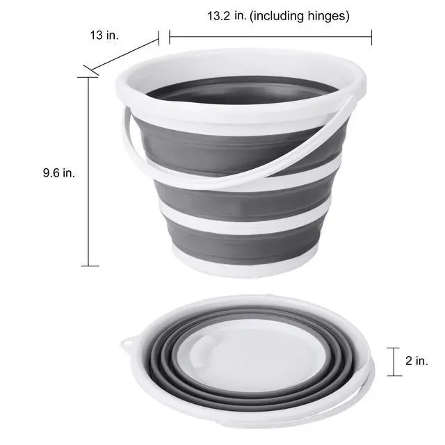 Alt view image 6 of 6 - Indoor and Outdoor Collapsible Bucket with Handle, 10 Liters, 2.6 Gallons, Gray and White
