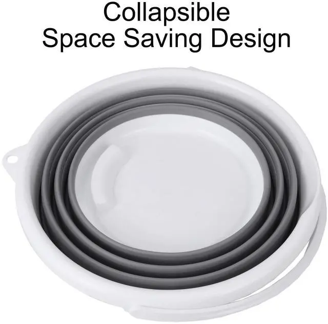 Alt view image 2 of 6 - Indoor and Outdoor Collapsible Bucket with Handle, 10 Liters, 2.6 Gallons, Gray and White