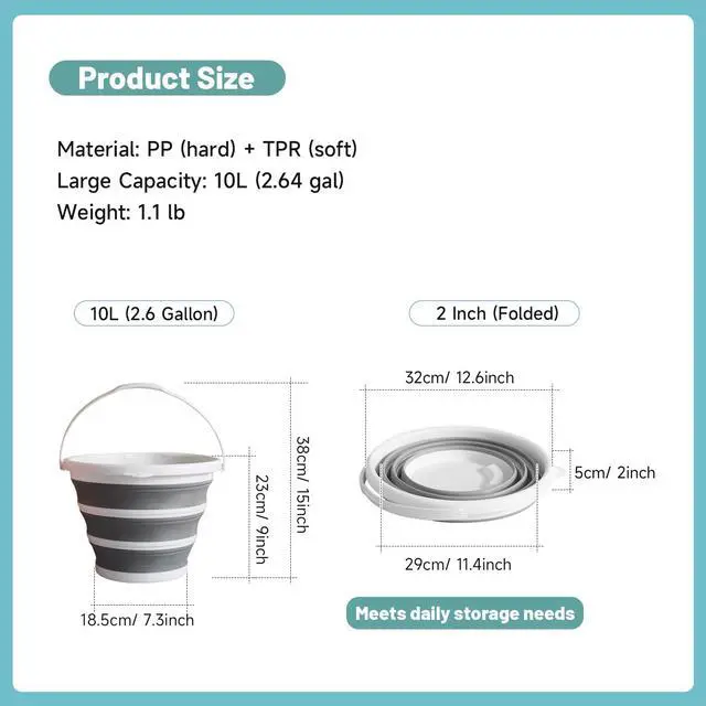 Alt view image 4 of 7 - Collapsible Water Bucket (10L / 2.6 Gal) Portable, Easy to Carry & Store, Ideal for Car Wash, Cleaning, Camping, Fishing and Outdoor Activities with Collapsible Handle Design