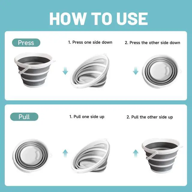 Alt view image 5 of 7 - Collapsible Water Bucket (10L / 2.6 Gal) Portable, Easy to Carry & Store, Ideal for Car Wash, Cleaning, Camping, Fishing and Outdoor Activities with Collapsible Handle Design