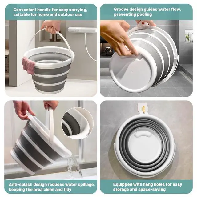 Alt view image 6 of 7 - Collapsible Water Bucket (10L / 2.6 Gal) Portable, Easy to Carry & Store, Ideal for Car Wash, Cleaning, Camping, Fishing and Outdoor Activities with Collapsible Handle Design