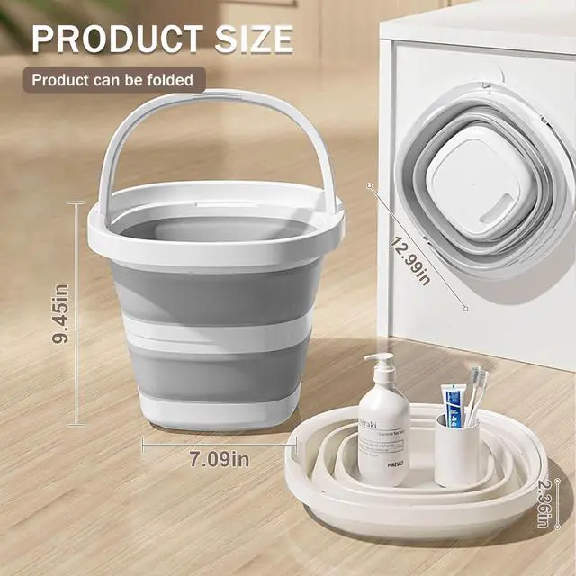 Alt view image 2 of 7 - 2-Pack Collapsible Buckets (2.6 Gallon/10L) - Foldable Rectangular Design with Handles, Space-Saving for RV, Camping, Car Wash, Fishing & Cleaning - Durable, Portable & Multi-Purpose