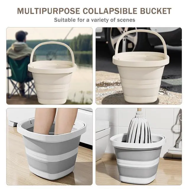 Alt view image 6 of 7 - 2-Pack Collapsible Buckets (2.6 Gallon/10L) - Foldable Rectangular Design with Handles, Space-Saving for RV, Camping, Car Wash, Fishing & Cleaning - Durable, Portable & Multi-Purpose