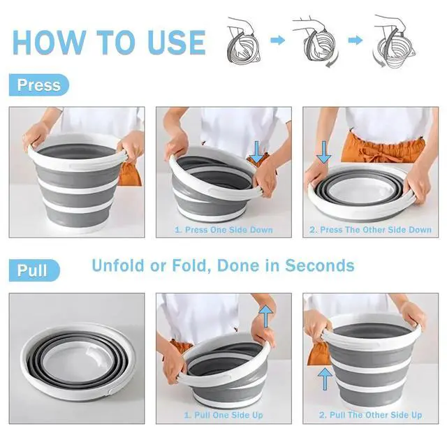 Alt view image 3 of 7 - 2-Pack Collapsible Buckets - 2.6 Gallon (10L) Large Capacity, Essential for RV, Garden Cleaning, Car Washing, Camping, Fishing, Multi-Purpose Durable Portable Buckets, Easy Storage, Use Anywhere