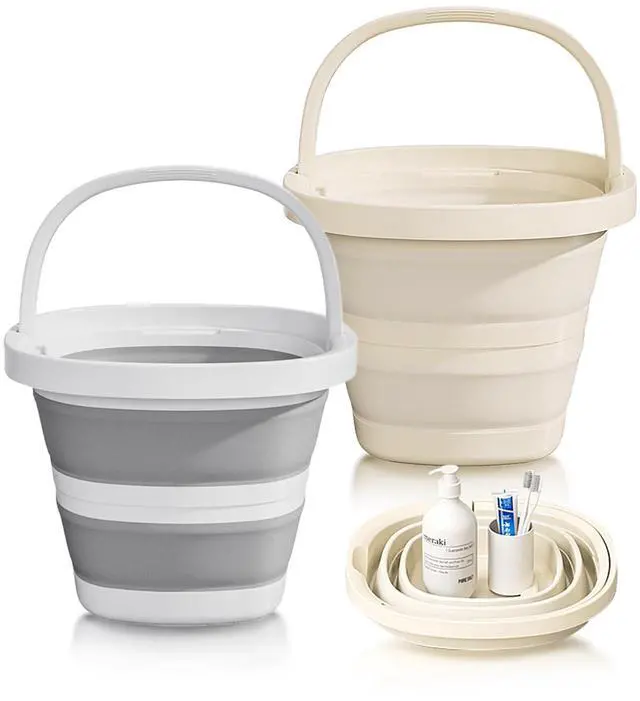 Main image of 2-Pack Collapsible Buckets (2.6 Gallon/10L) - Foldable Rectangular Design with Handles, Space-Saving for RV, Camping, Car Wash, Fishing & Cleaning - Durable, Portable & Multi-Purpose