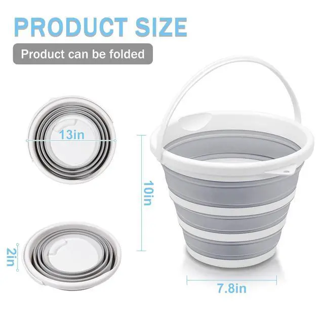 Alt view image 2 of 7 - 2-Pack Collapsible Buckets - 2.6 Gallon (10L) Large Capacity, Essential for RV, Garden Cleaning, Car Washing, Camping, Fishing, Multi-Purpose Durable Portable Buckets, Easy Storage, Use Anywhere